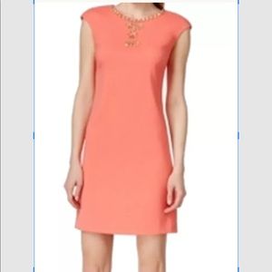 Vince Camuto Melon Orange Embellished sheath Dress